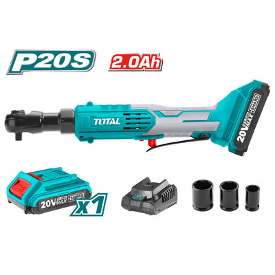 TOTAL Lithium-ion drive ratchet 20V with 2.0Ah battery & a charger, Square drive:3/8"- Max torque:65NM (TDRLI206015)