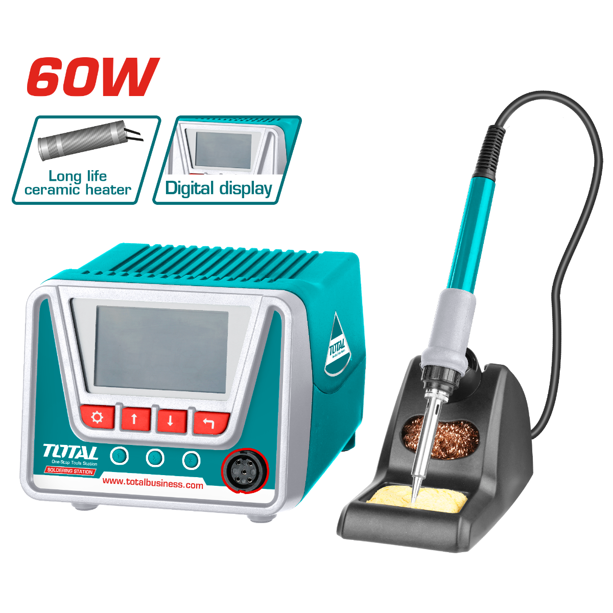 فرد لحام 60 واط دجيتال مع قاعدة من توتال (TET160923) – تحكم دقيق وأداء مثالي