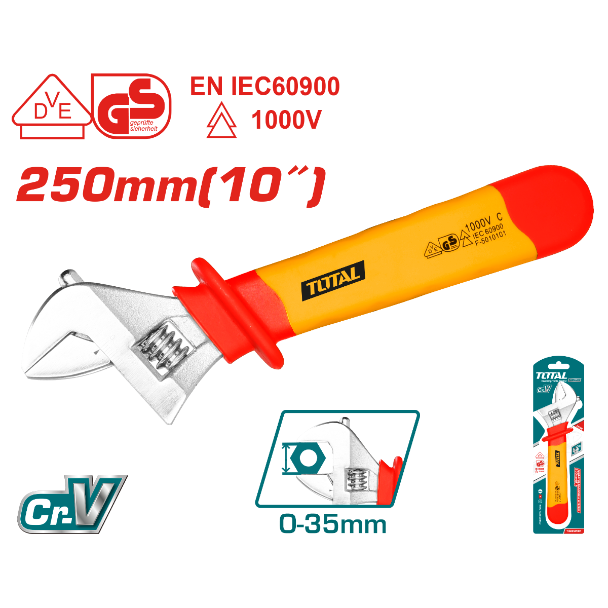 TOTAL Insulated adjustable wrench (THIADW101)