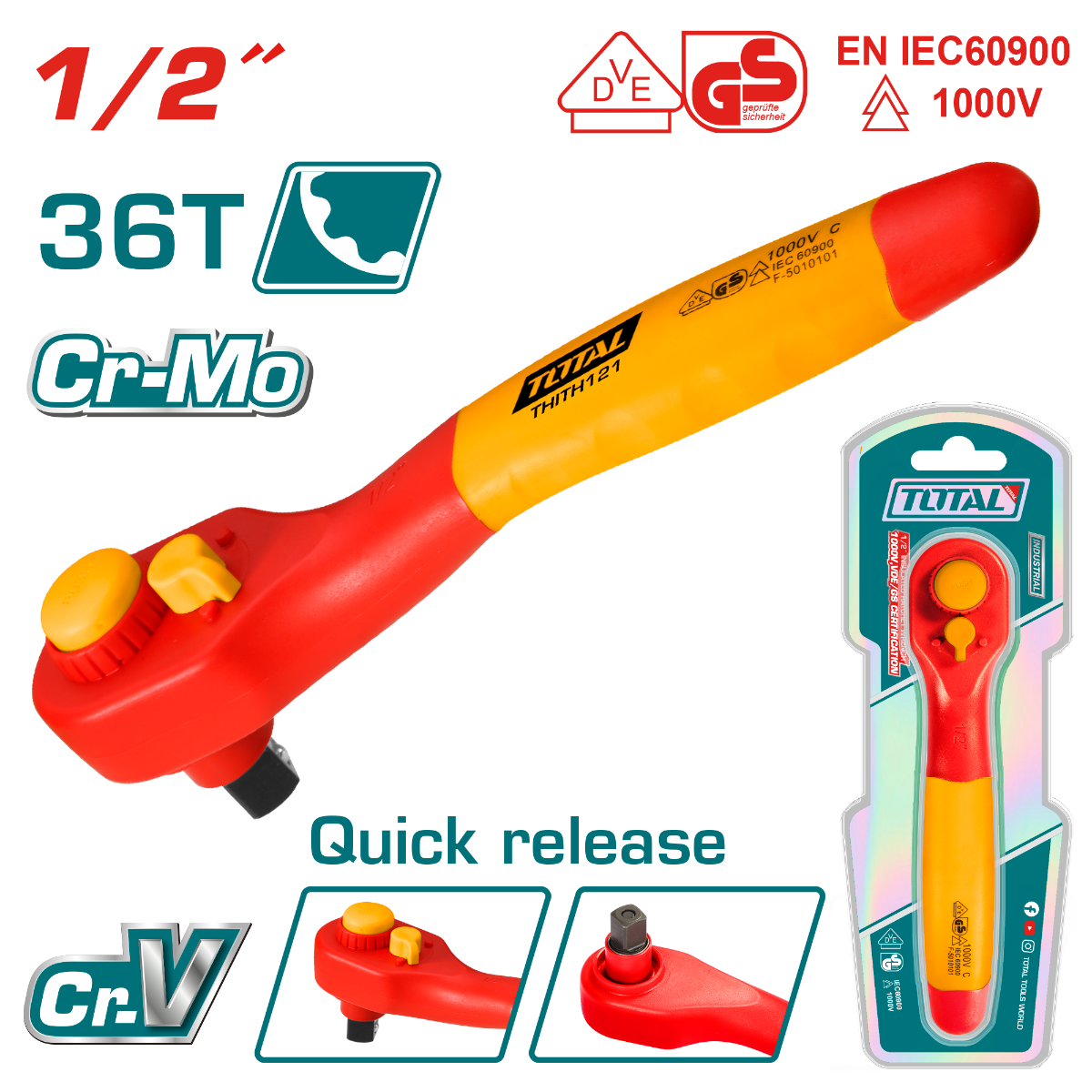 TOTAL 1/2" Insulated ratchet wrench (THIRTH121)