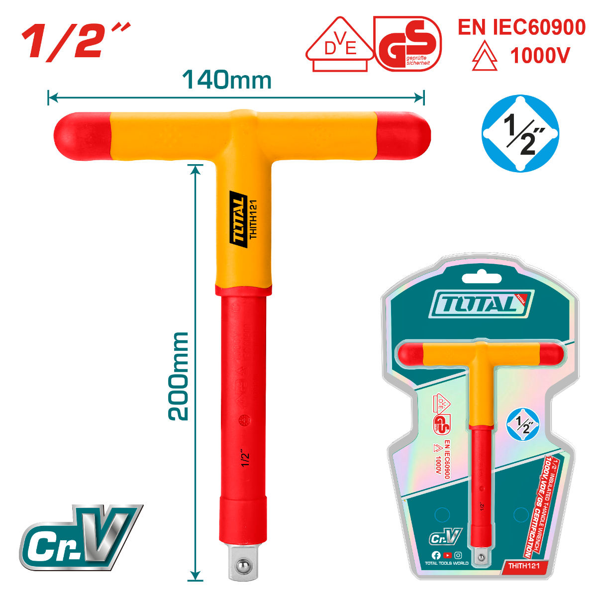 TOTAL 1/2" Insulated T-handle wrench (THITH121)