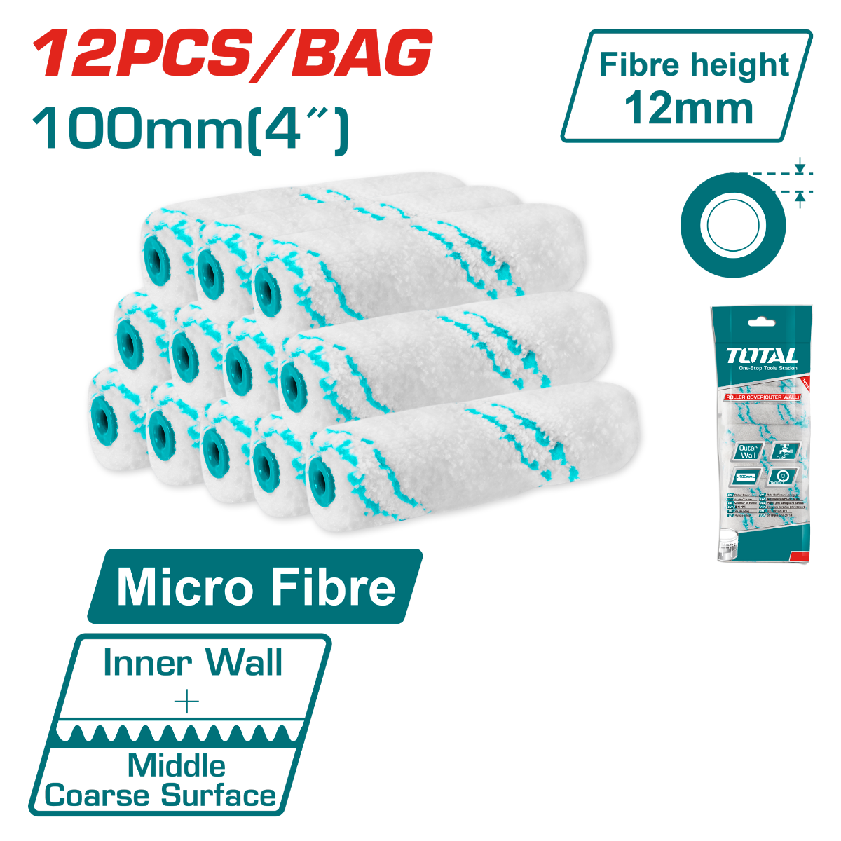 TOTAL Roller cover micro fibre 4"/inner wall (THRC560412)