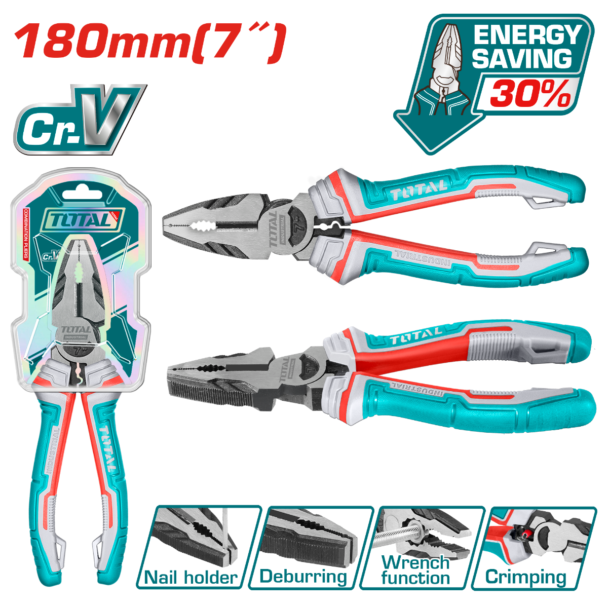 TOTAL High leverage combination pliers 7" (THT210706S)