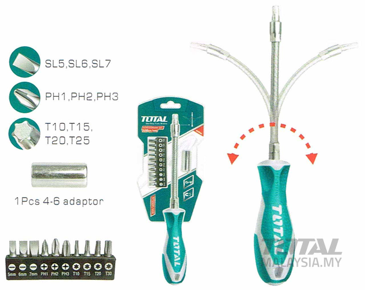 TOTAL THT250FL1206-12 Pcs Flexible shaft screwdriver set