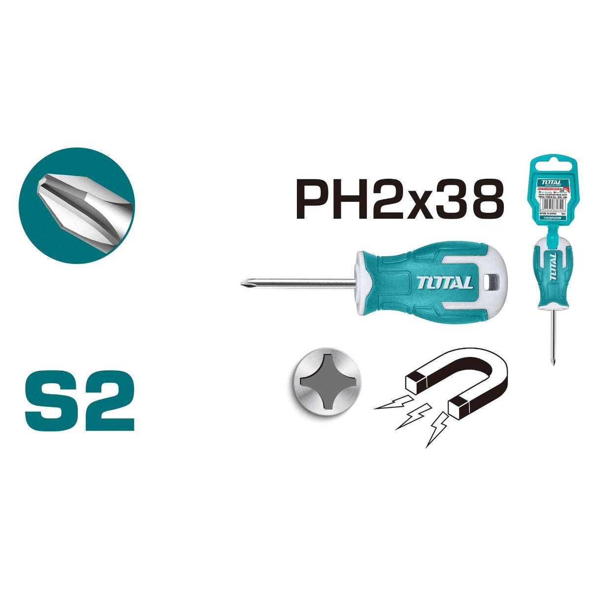 TOTAL Phillips Screwdriver PH2 X 38mm (THT26PH2038)