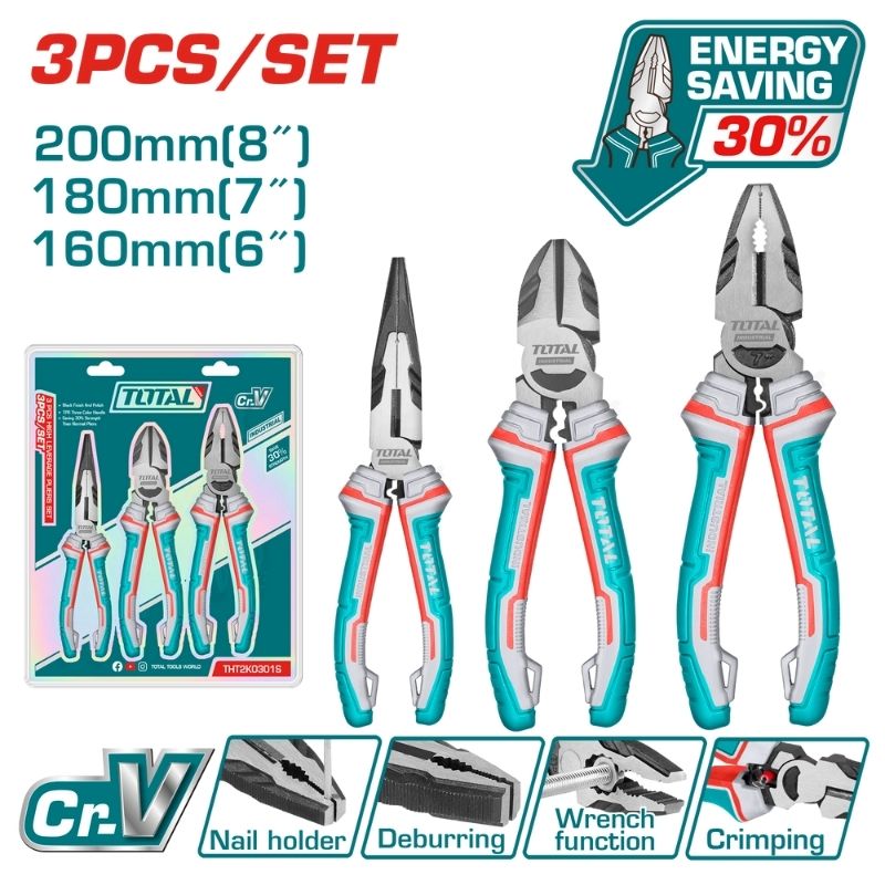 TOTAL 3PCs High Leverage Pliers Set (THT2K0301S)