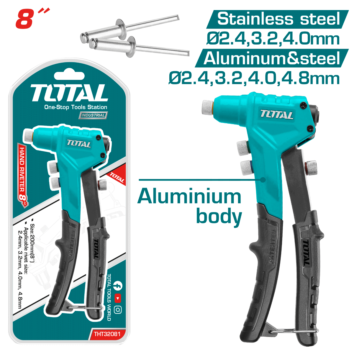 TOTAL Hand riveter 8" (THT32081)