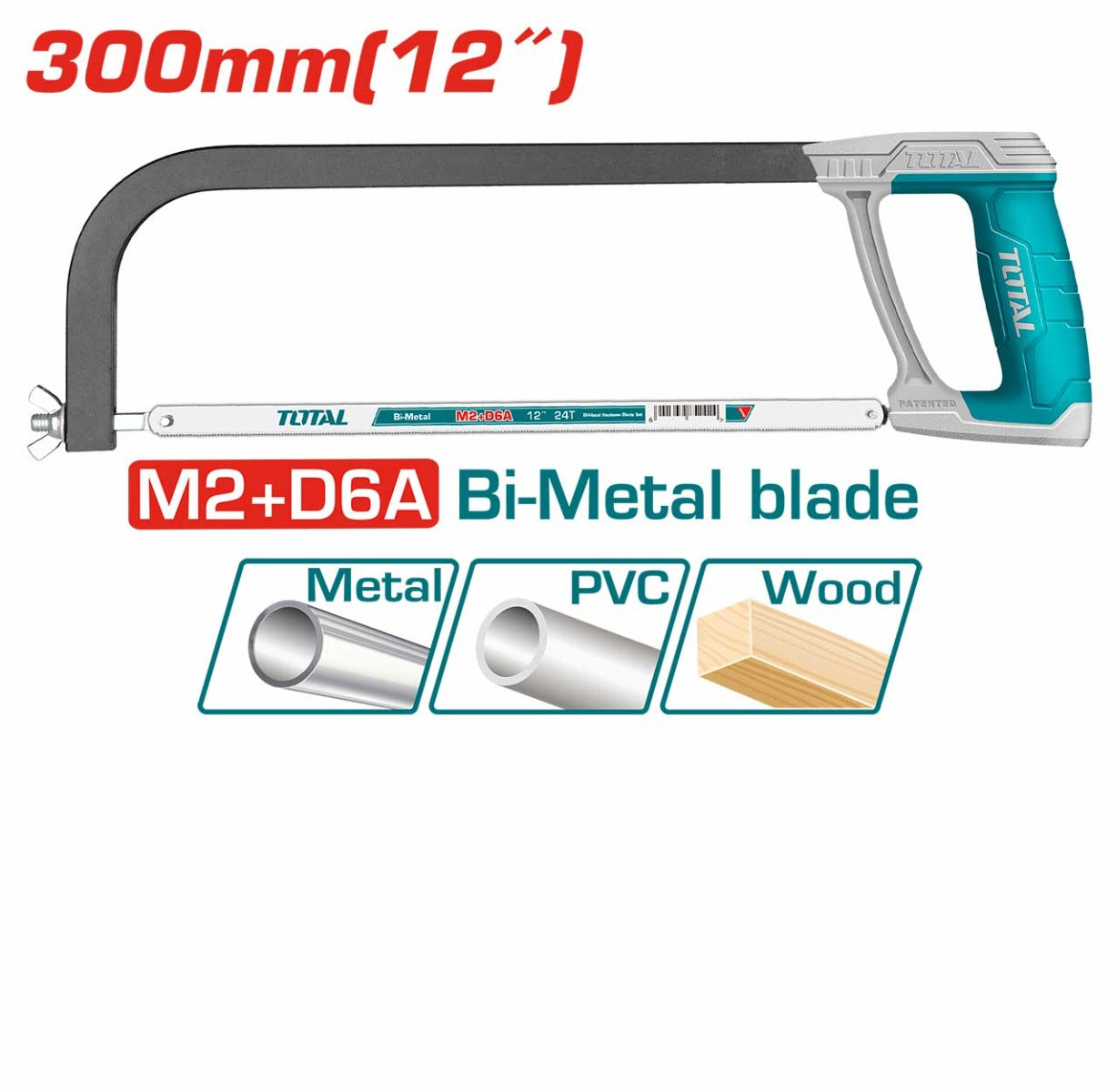 TOTAL 12" Hacksaw Frame, Bi-metal Blade & Soft Grip