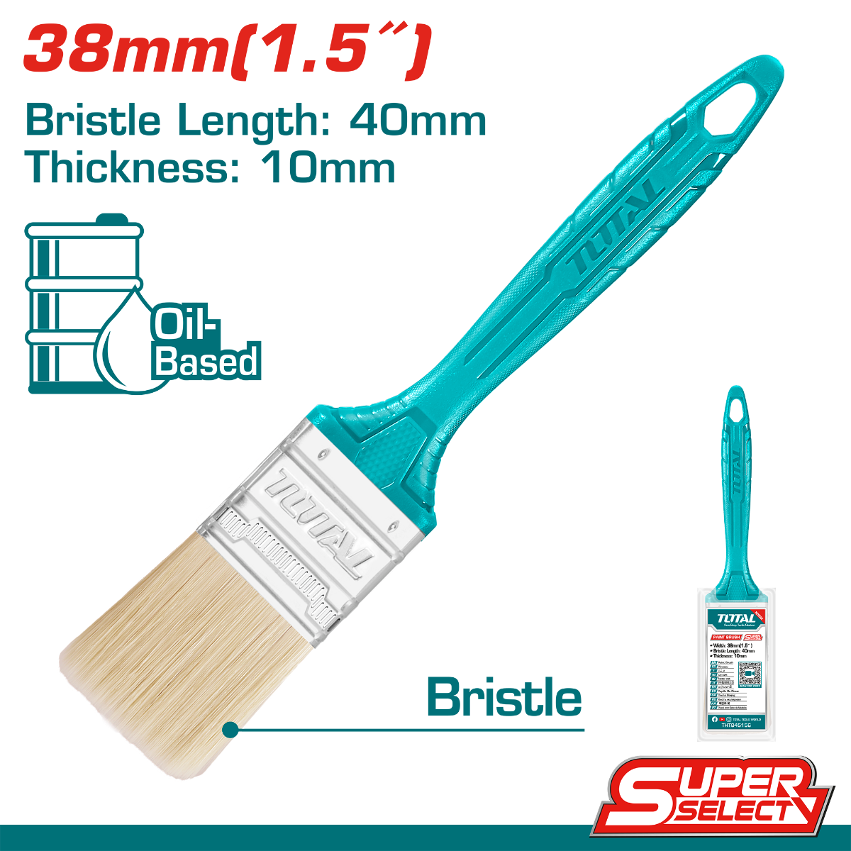 TOTAL Paint Brush with Plastic Handle 38mm - 1.5" (THT845156)