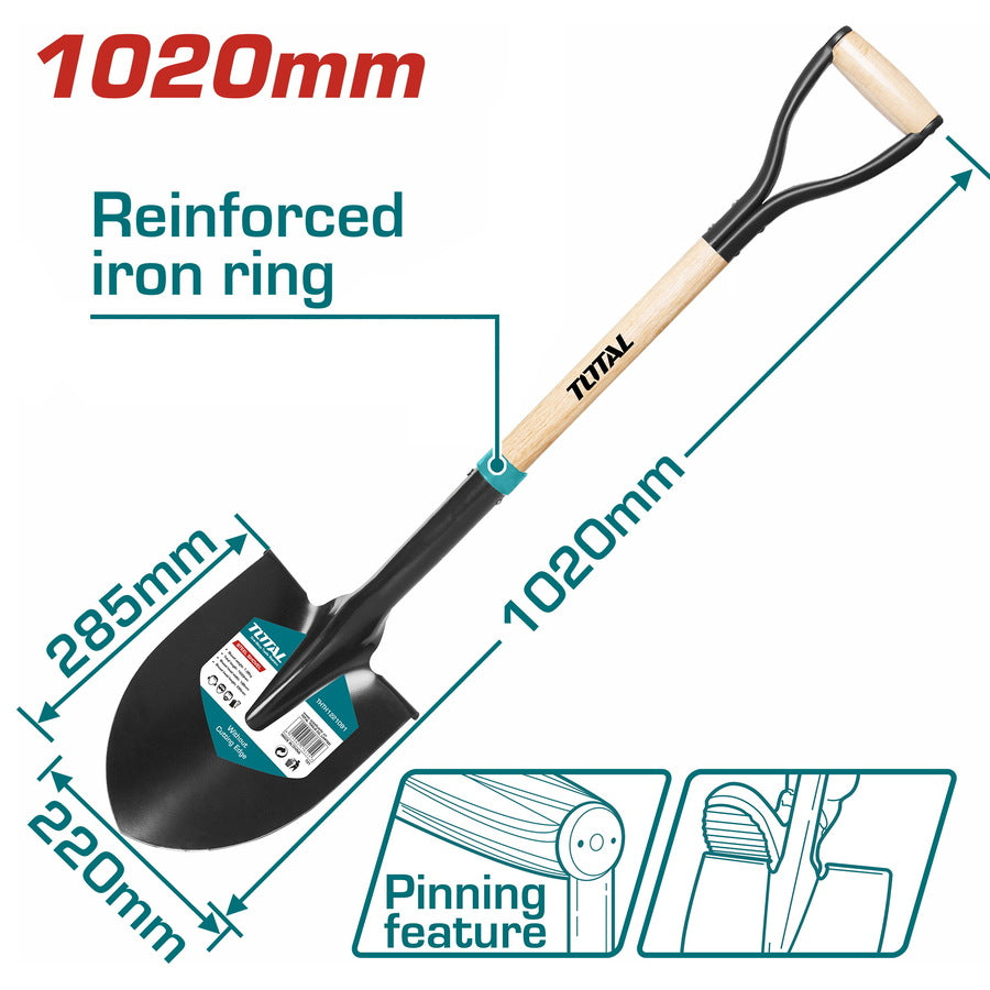 TOTAL Steel Shovel with Wooden Handle 1m (THTHW0101)