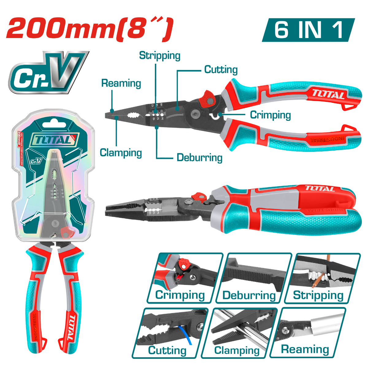 TOTAL 6-in-1 Multi-function long nose pliers (THTMF286)