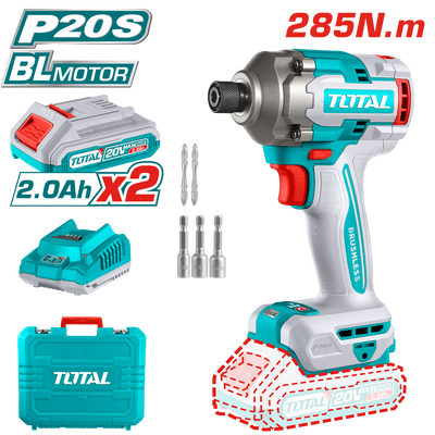 TOTAL 20V Cordless Impact Driver - 285Nm Torque, 2 Batteries