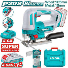 TOTAL 20V Cordless Jig Saw Kit 125mm with 2 Batteries - TJSLI13562