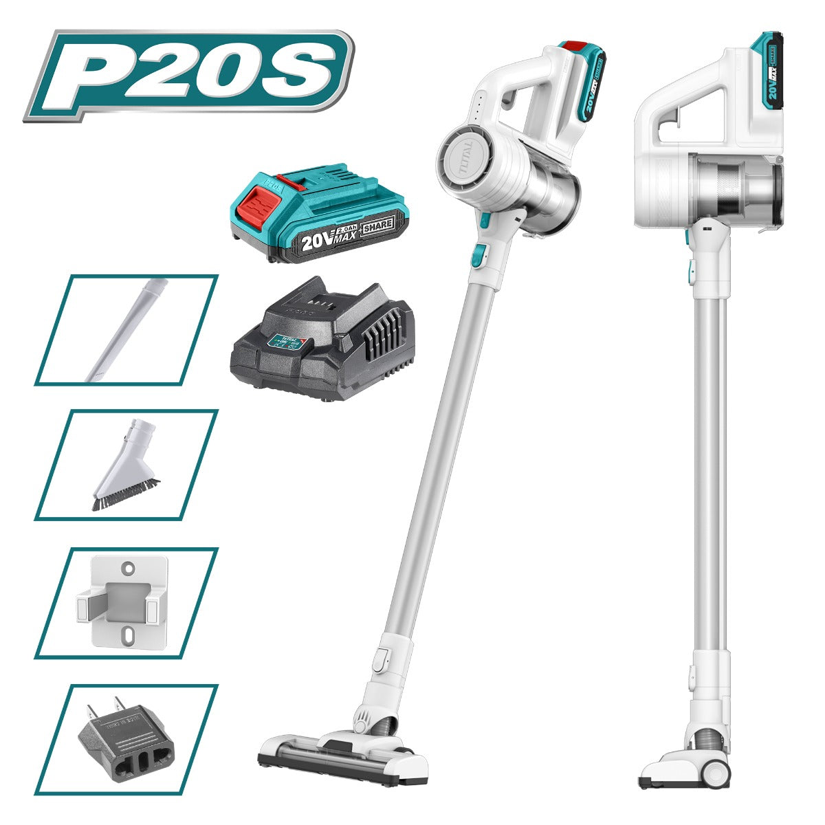 مكنسة كهربائية ليثيوم أيون 20V / 2Ah من توتال – قوة وكفاءة