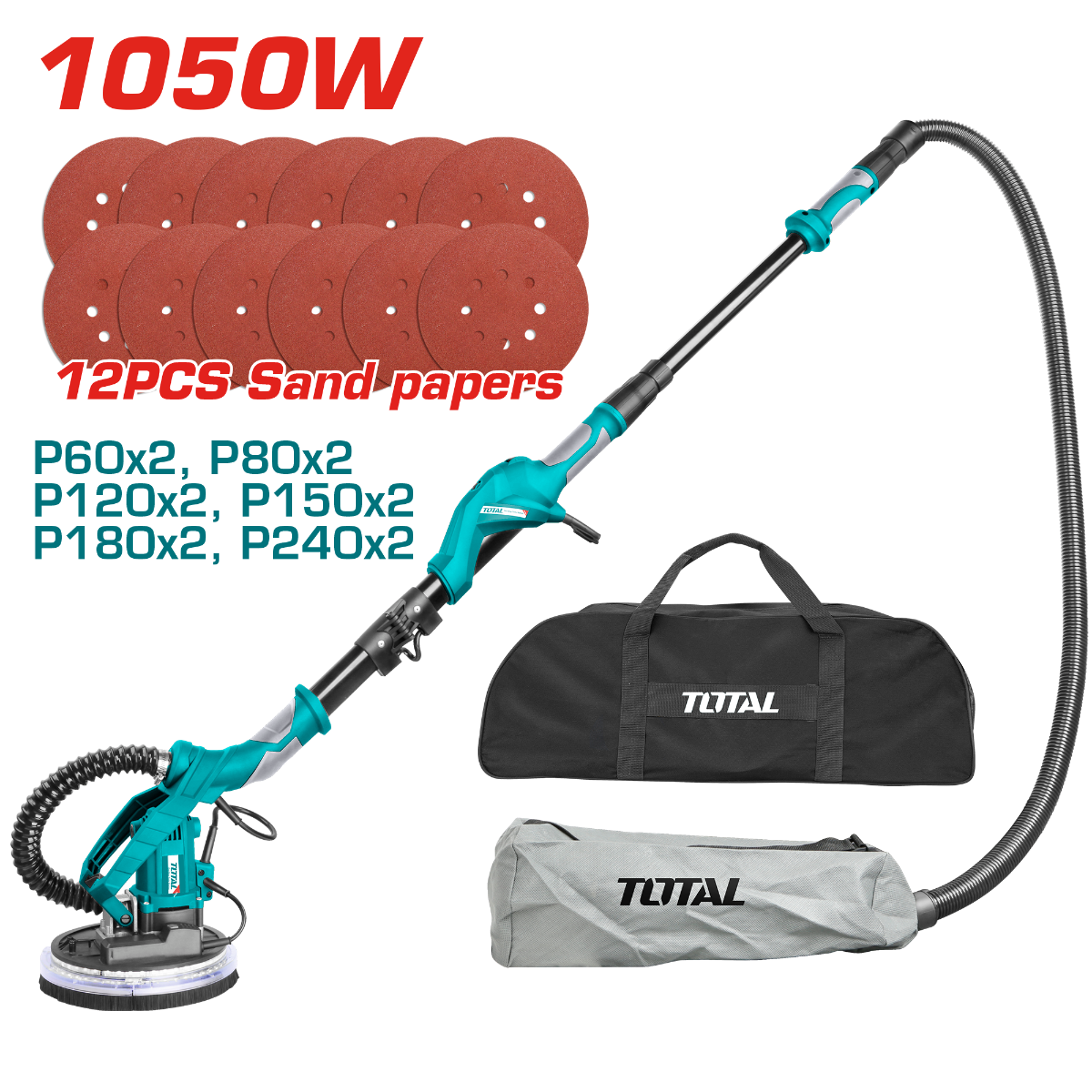 TOTAL 1050W Dry-wall Sander with Light & Full Accessories
