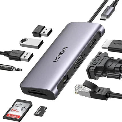 UGREEN USB-C Hub: HDMI, VGA, LAN, USB 3.0, SD/TF, PD, Audio