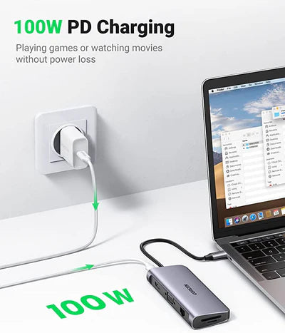 UGREEN موزع USB-C 10 في 1 مع HDMI 4K وVGA وإيثرنت وPD