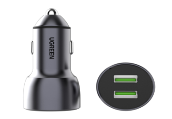 UGREEN QC 3.0+QC 3.0 Dual USB-A 36W Fast Car Charger Grey - 10144