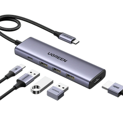 محول UGREEN USB-C: HDMI + 3 USB + شحن PD 100W