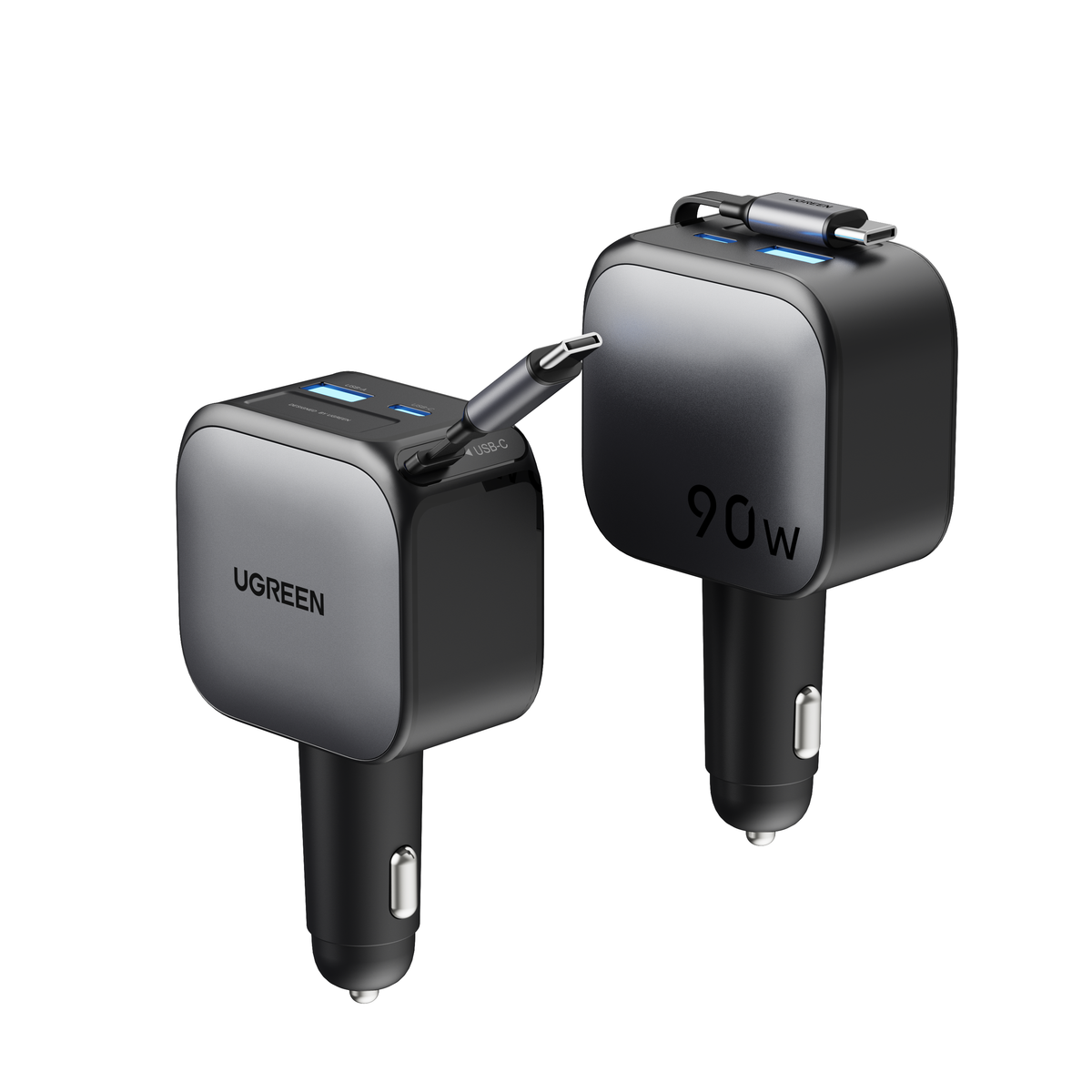 UGREEN 90W Fast Car Charger with Retractable Cable - 55909B