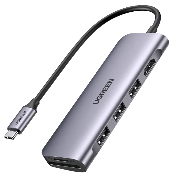محول UGREEN USB-C إلى 3 منافذ USB 3.0 + HDMI + TF/SD مع PD / 70410