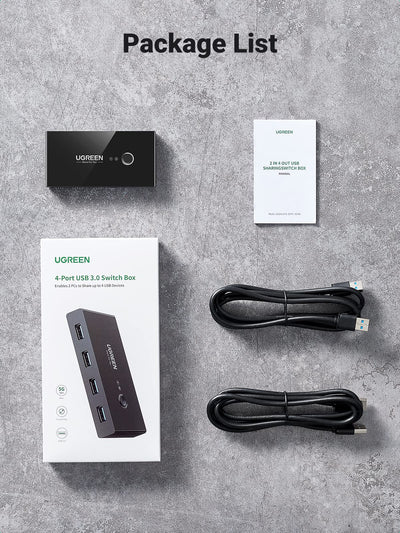 UGREEN USB 3.0 4-Port Switch with 2 USB Cables