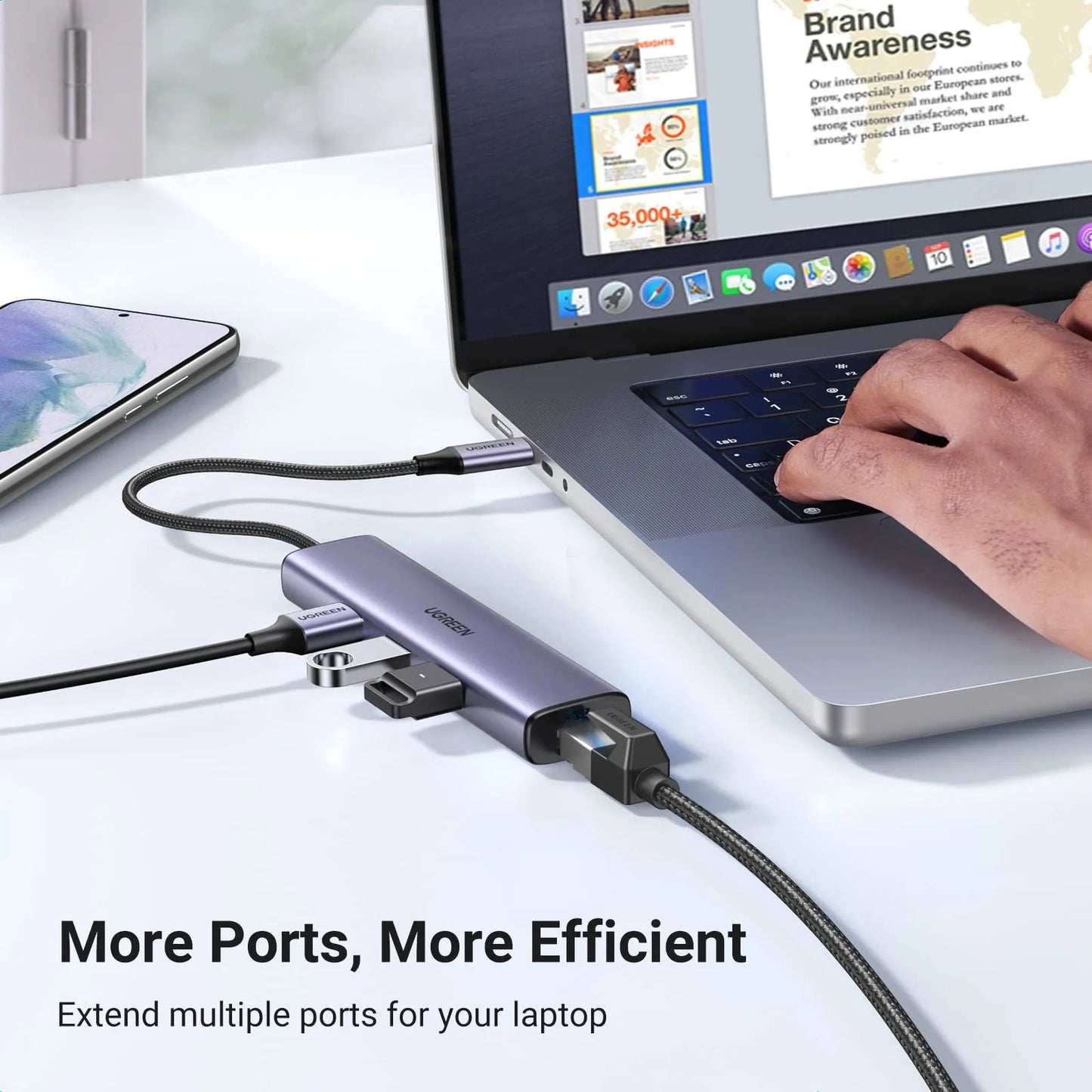 UGREEN USB C to Ethernet Adapter with 3 USB 3.0 Ports