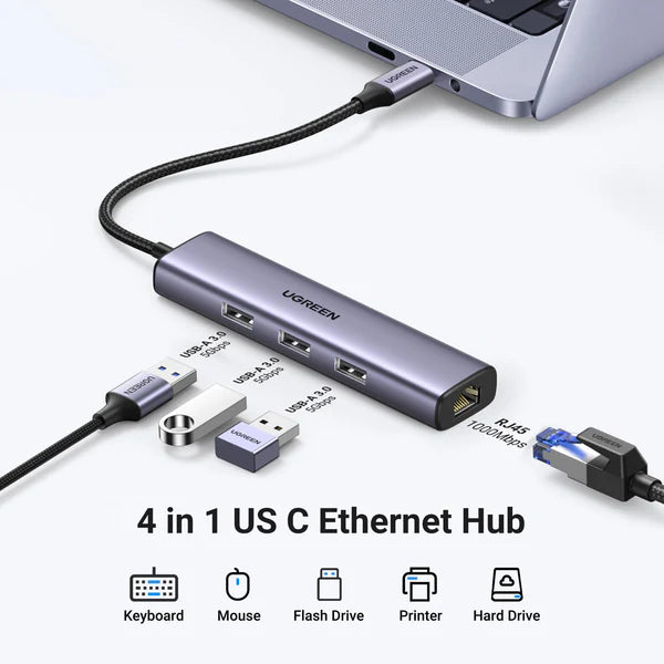 UGREEN USB C to Ethernet Adapter with 3 USB 3.0 Ports