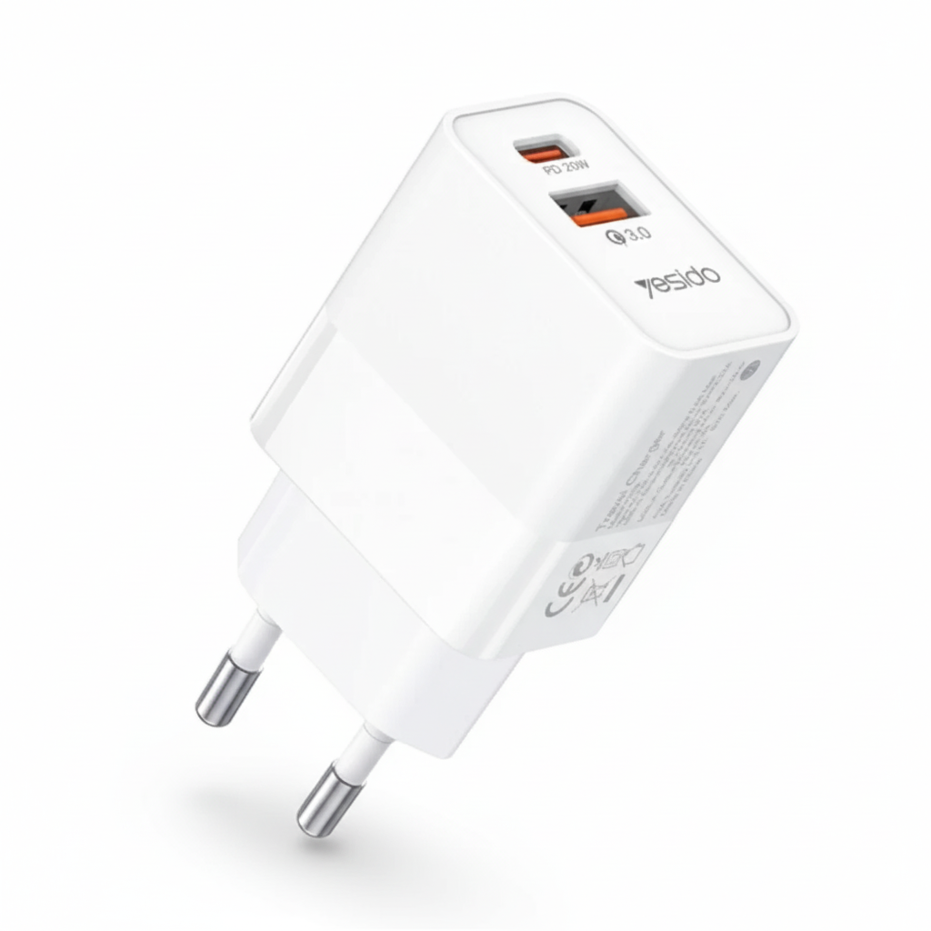 شاحن حائط محمول YC32 - منفذين USB وType-C بقوة 20 وات