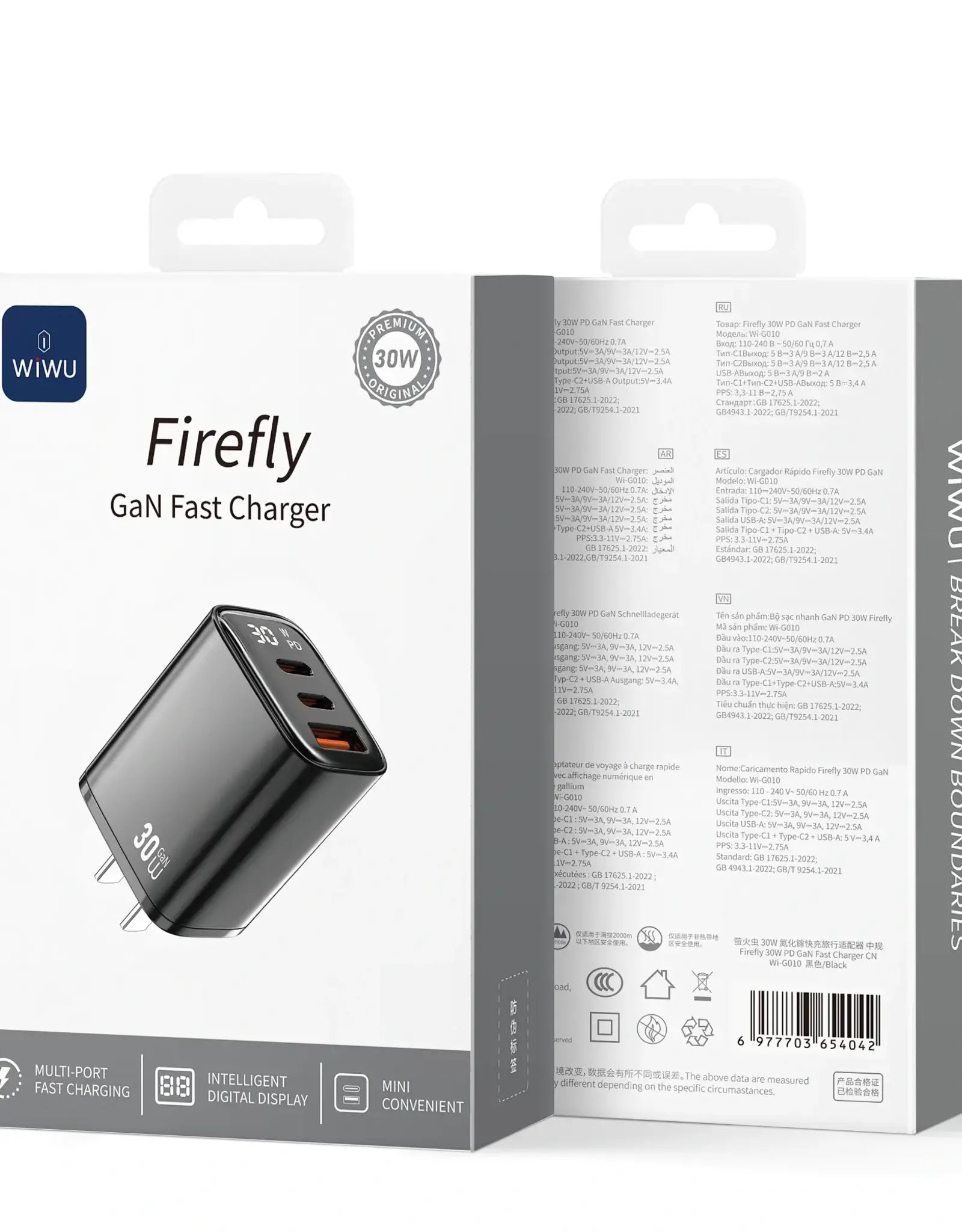 WiWU Firefly 45W GaN Fast PD Charger | 2×USB-C + USB-A