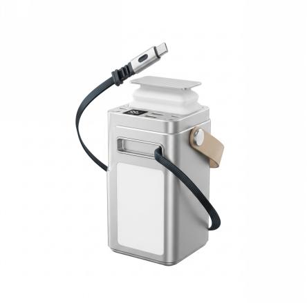 WIWU NX004-B Portable Power Bank – 60000mAh, 200W Total, Dual 100W USB-C & LED Light, Silver