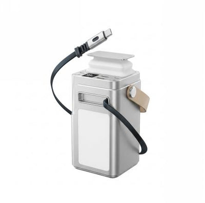WIWU NX004-B Portable Power Bank – 60000mAh, 200W Total, Dual 100W USB-C & LED Light, Silver