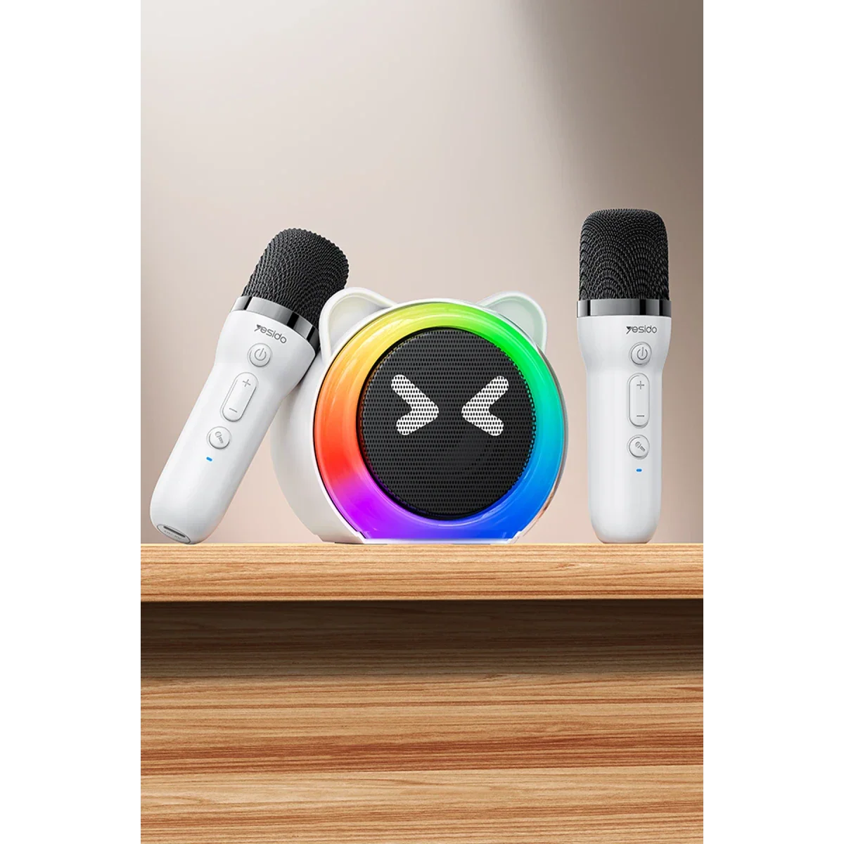 Yesido YSW36 2-Piece Karaoke Microphone Bluetooth 5.3 RGB Wireless Speaker - White