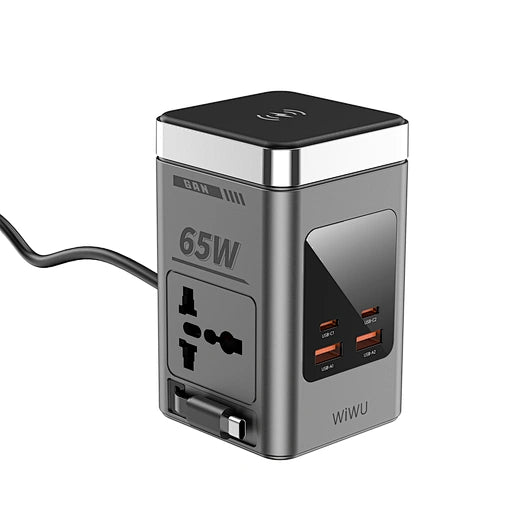محطة طاقة WiWU 65W GaN مع شحن لاسلكي و AC Wi-W040