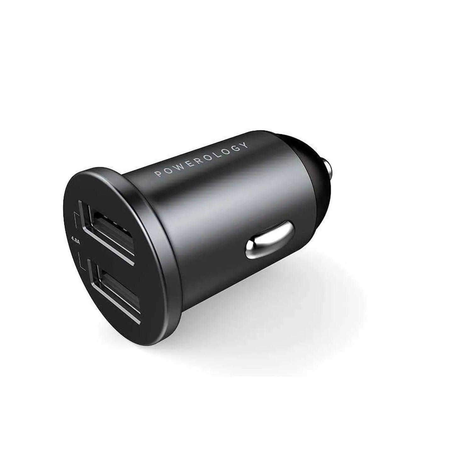 Powerology Dual Port Aluminum Mini Car Charger 4.8A 24W - Black