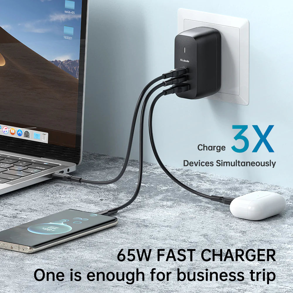 Mcdodo Convertible 65W GaN Dual Type-C + USB Fast Charger - Cart.jo - ( Jo-cell جوسيل ) جوسيل