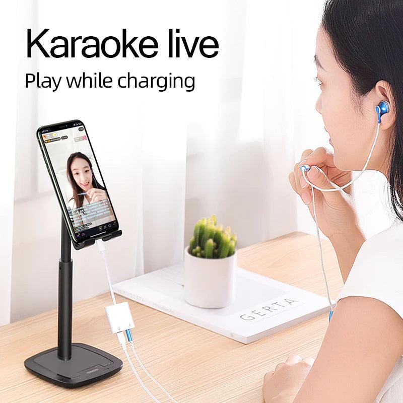 محول شحن وصوت من جوي روم لايتينج إلى 3.5 ملم للآيفون - أبيض