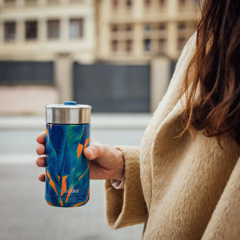 QUOKKA thermal stainless steel coffee/tea tumbler with infuser blue jungle 400 ml