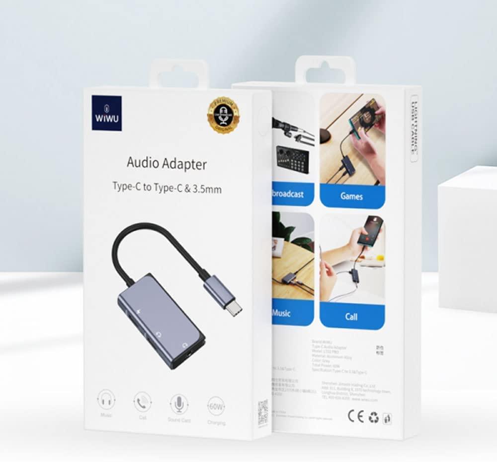 محول صوت ويوو برو من تايب سي إلى تايب سي و3.5 مم - رمادي LT02