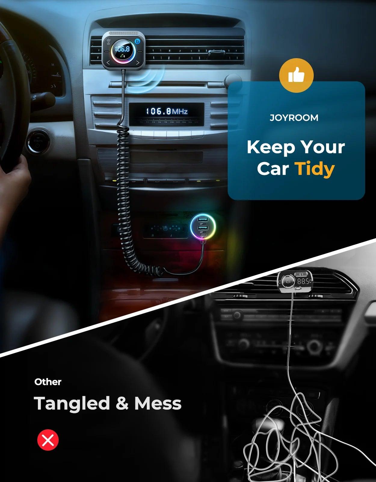 جهاز إرسال وشاحن سيارة بلوتوث 30 وات من جوي روم ومحور موسيقى - أسود