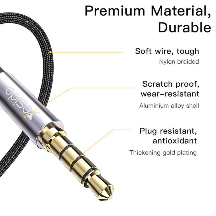 كابل صوت يسيدو مقاس 3.5 ملم مع التحكم في الأسلاك – رمادي