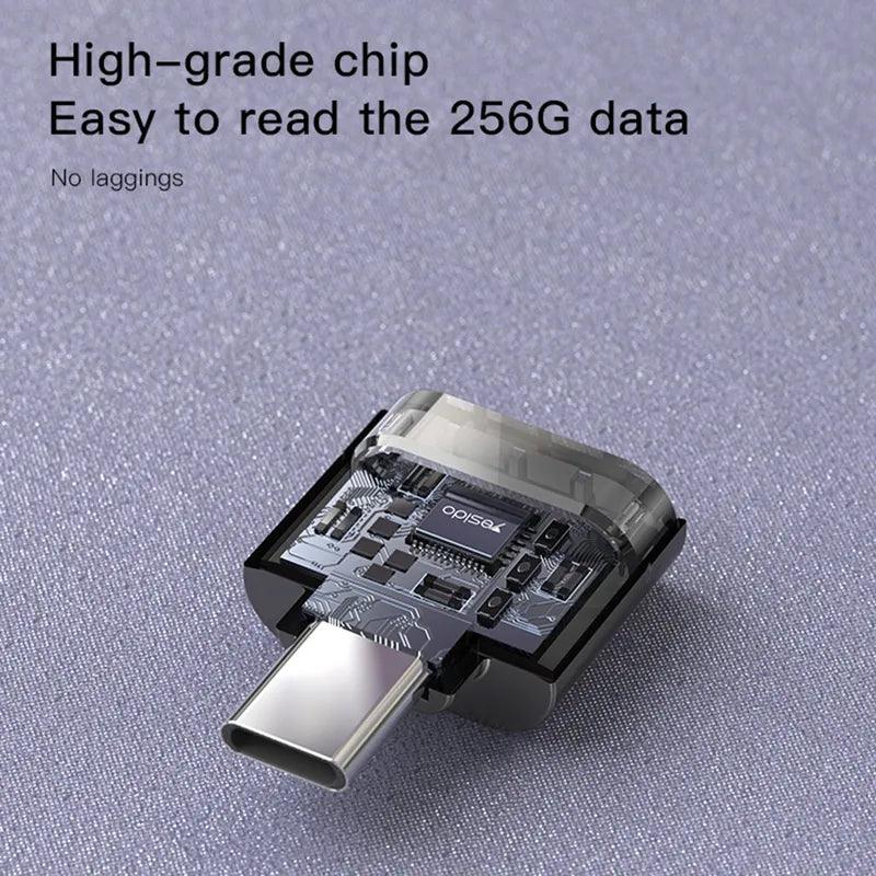 YESIDO GS19 Type C TF Card Reader for Easy Data Transfer - Black