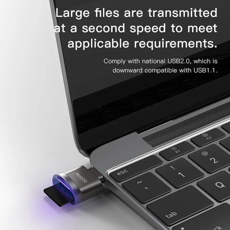 YESIDO GS19 Type C TF Card Reader for Easy Data Transfer - Black