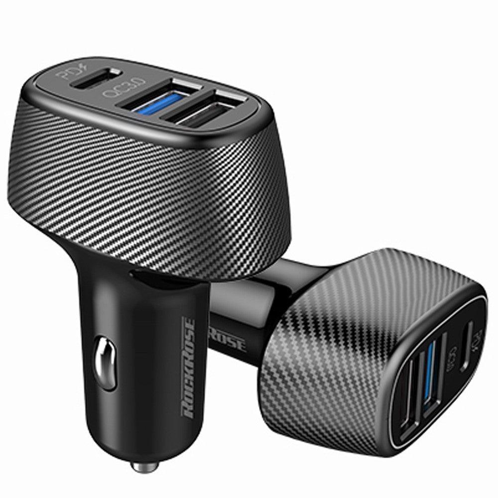 RockRose Safari PQ2 PD & QC 3.0 3-Port Car Charger,  Black