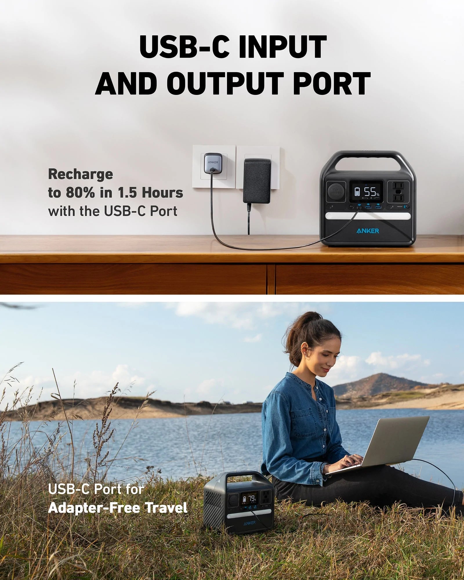 محطة الطاقة المحمولة Anker 521 (PowerHouse 256Wh 200W) - أسود