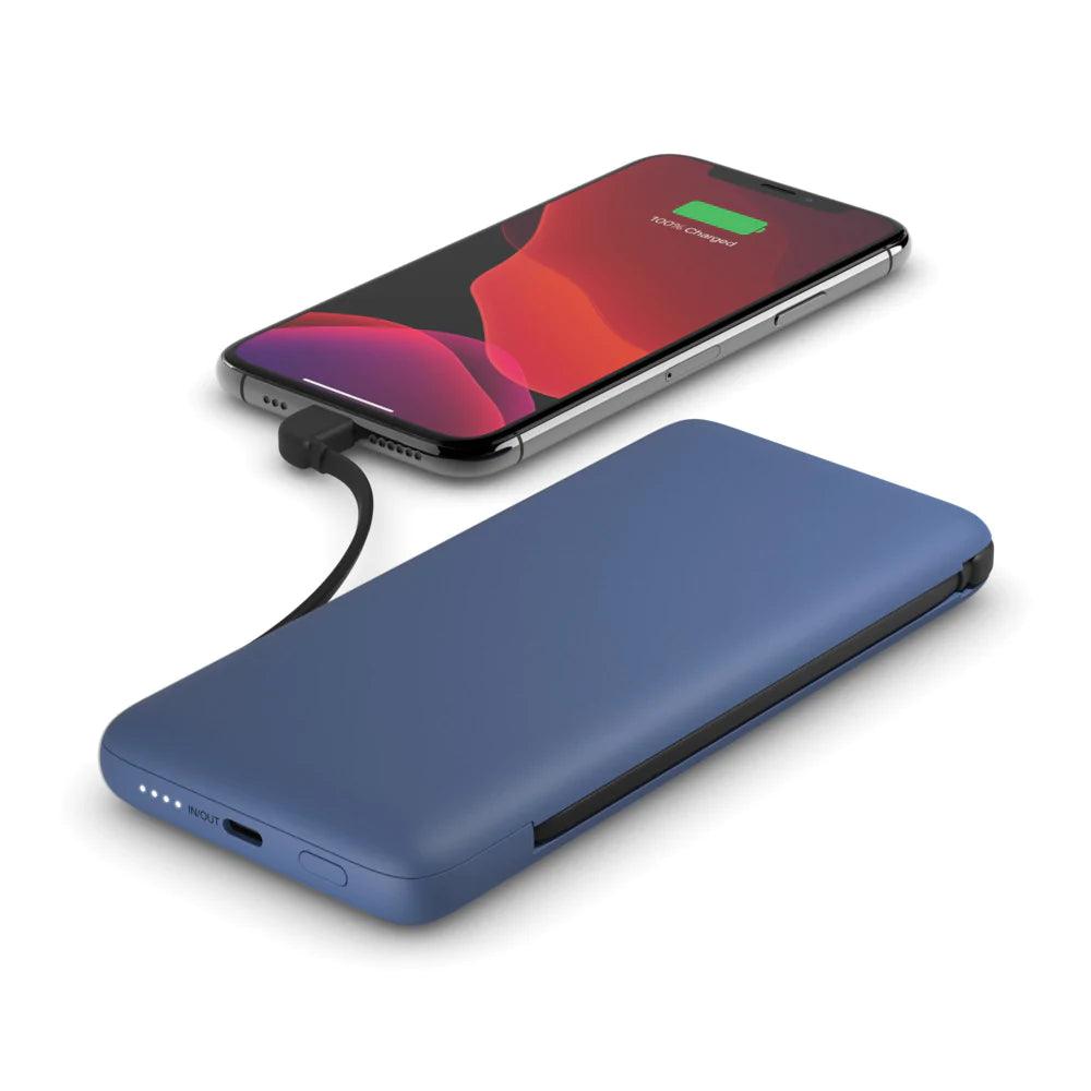Belkin 10,000 USB C Power Bank with Integrated Cables  - Blue