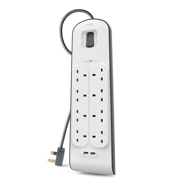 Belkin 8 Outlet Surge Protection with Dual 2.4A USB Ports - White