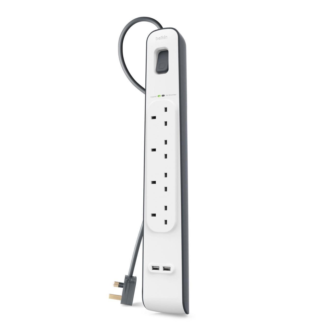 Belkin Surge Protector 4 Outlets & 2 USB Ports 2m Cable - White
