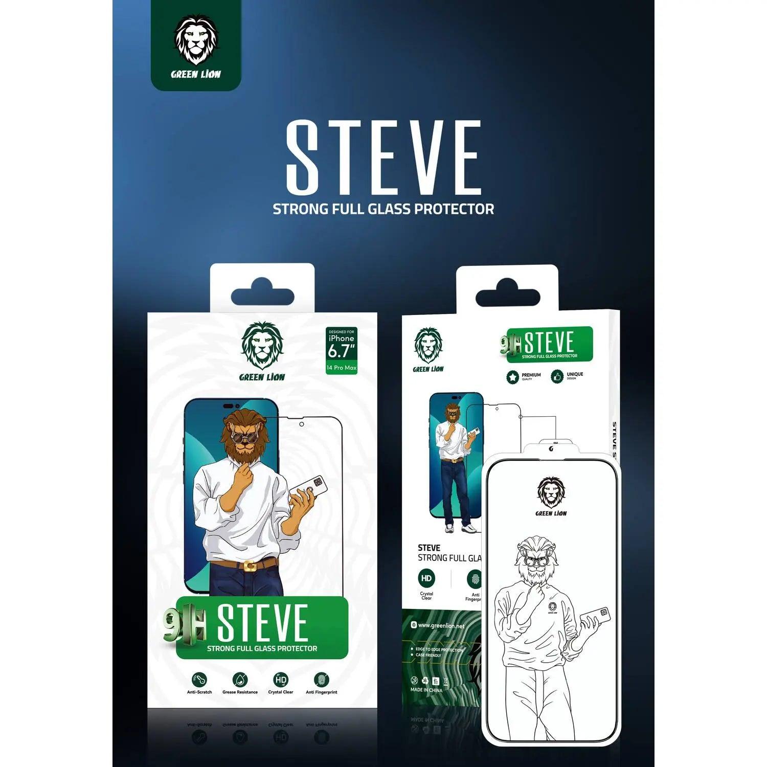 Green 9H Steve Glass Strong Full Screen Protector for iPhone 14 Pro ( 6.1" ) - Clear