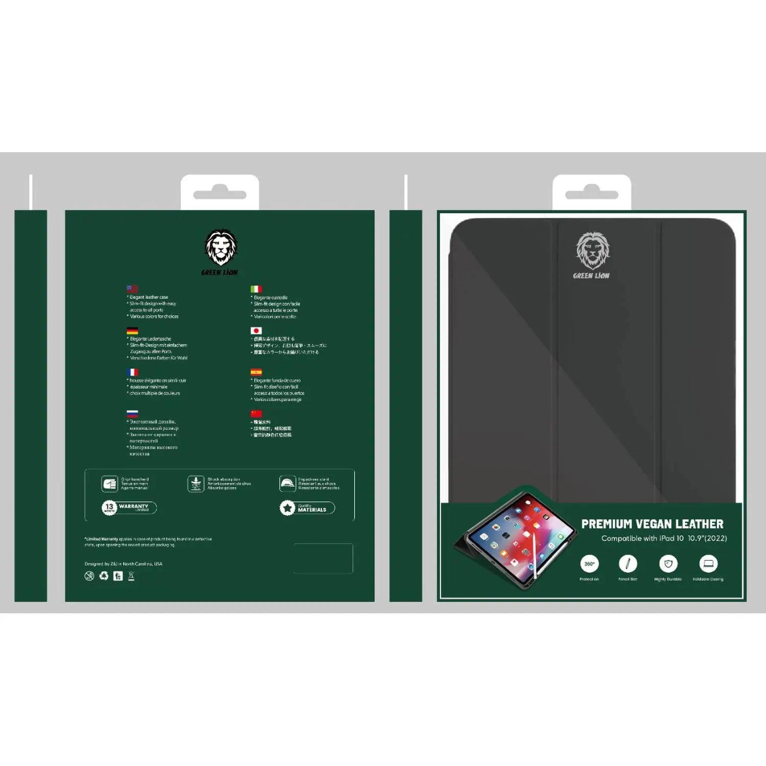 حافظة جلدية فاخرة باللون الأخضر مع فتحة قلم لجهاز iPad10 10.9 2022 - أسود